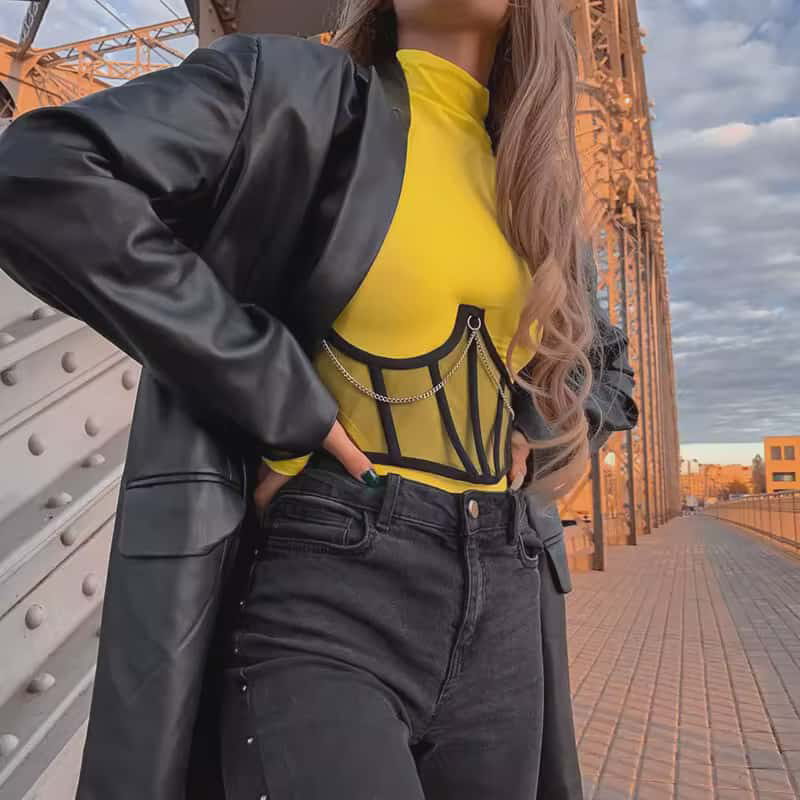 Glimery™ Metal Chain Mesh Corset Belt – Sexy Punk Underbust Body Shaper